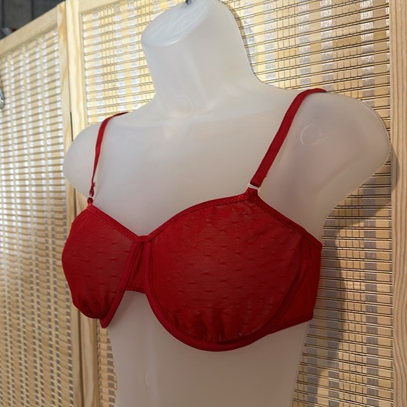 Vintage Bright Red Semi Sheer Mesh Underwire Unlined Bra No Brand - Picture 3 of 15